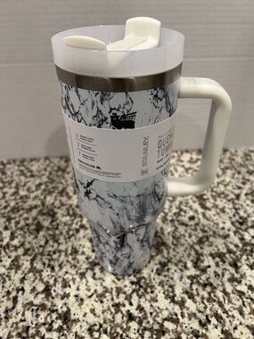 Stanley White Marble Effect Travel Mug with Handle New 40 Oz